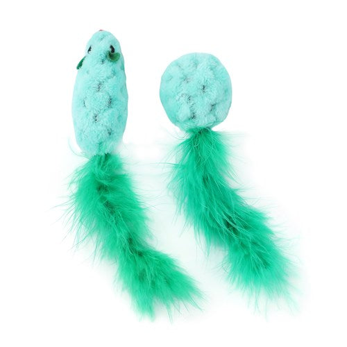 Cat Toy Mouse & Ball with Feather 2pk