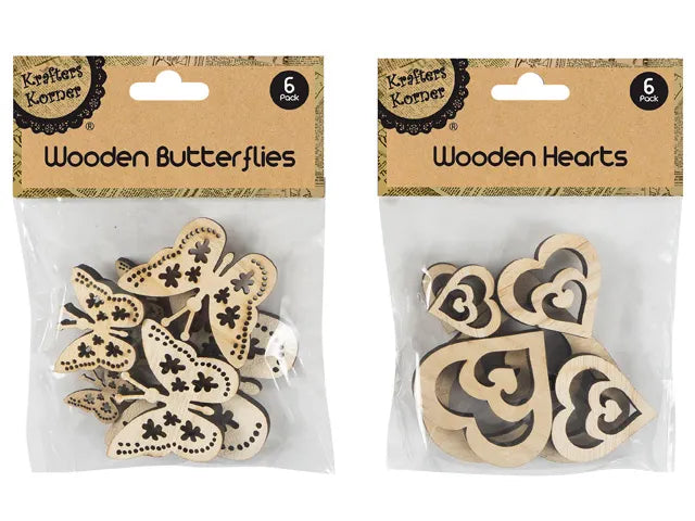 Wooden Butterflies/Hearts 6pk