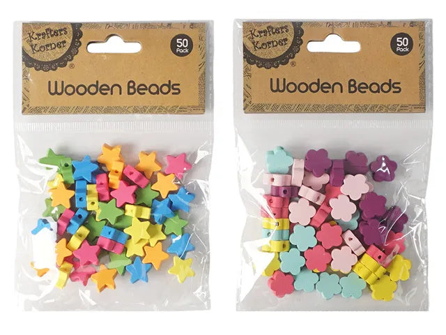 Wooden Star Beads 50pk