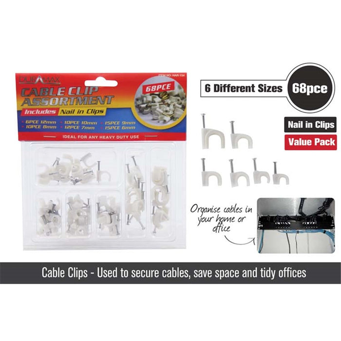 Cable Clips Assorted 68pc