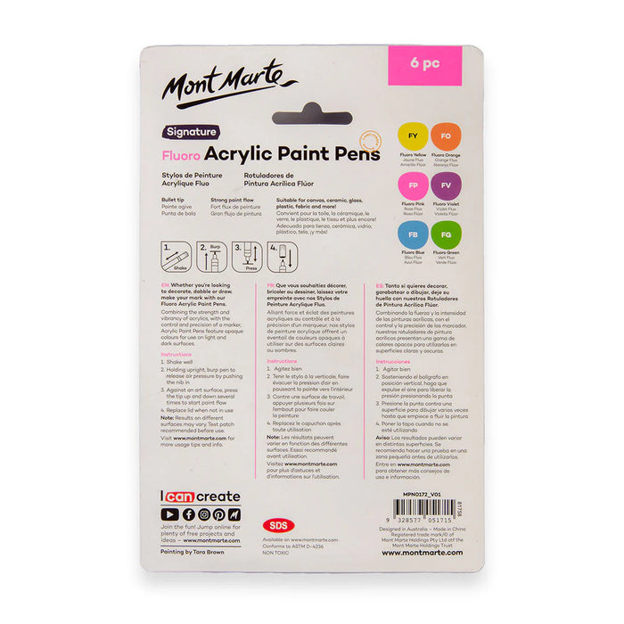 Mont Marte Acrylic Paint Pens Fluoro 6pk