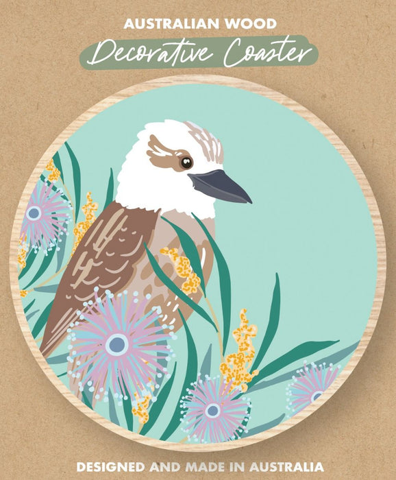 Wooden Coaster - Kookaburra Mint