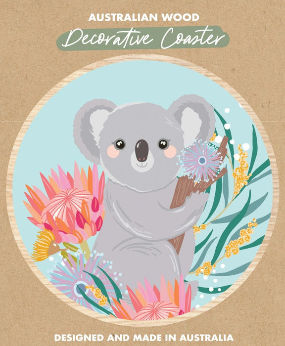 Wooden Coaster - Koala Light Blue