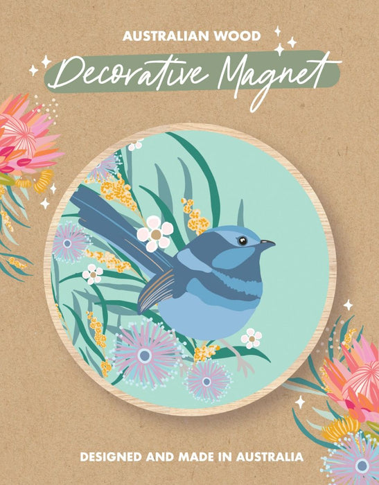 Wooden Magnet - Blue Wren Mint