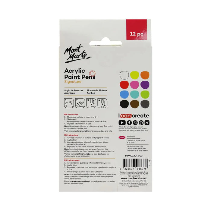 Mont Marte Acrylic Paint Pens Broad Tip 12pc