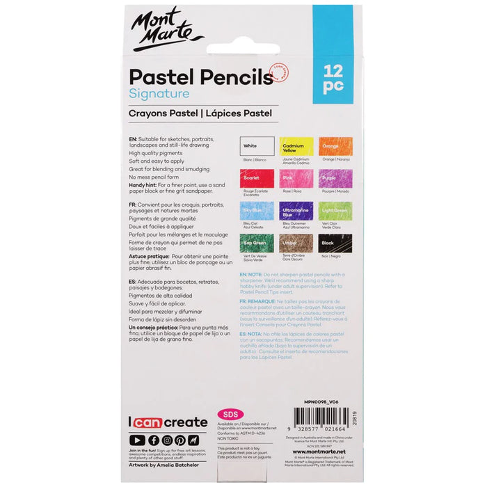 Mont Marte Pastel Pencils 12 Colours